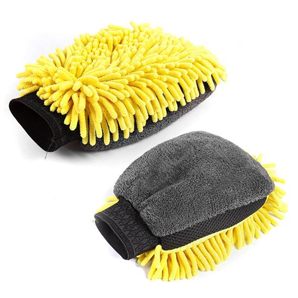 Car Chenille Coral Fleece Car Wash Double Sided Thick Gloves(Yellow)
